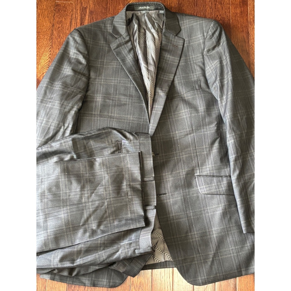 Indochino Wool 2 Piece Suit Brown Plaid 44R 36x32